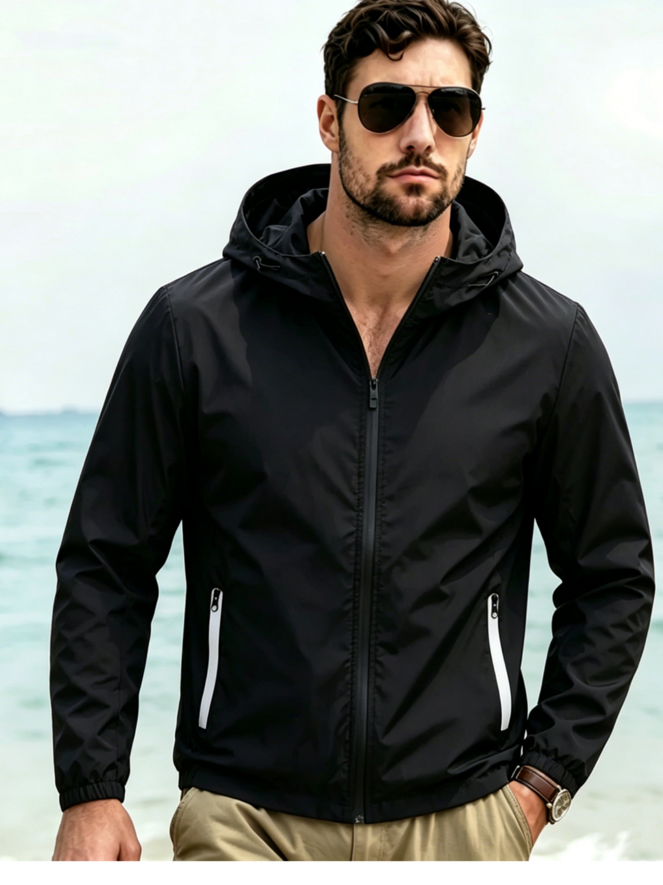 Windbreaker Men Zip - Chaqueta Cortavientos con Capucha para Hombre,