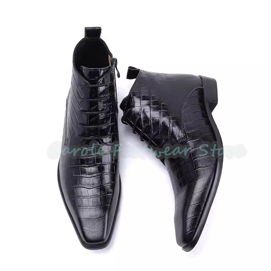 Mens Fashion Dress - Botas de Tobillo de Cuero Genuino