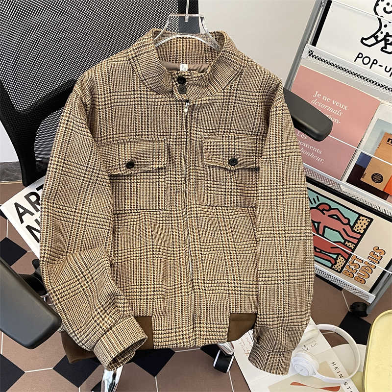 Harrington Jacket - Chaqueta de otoño a cuadros marrón