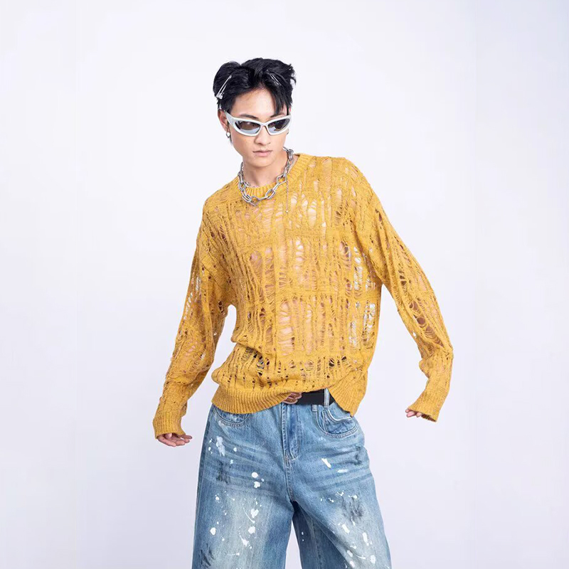 Suéter de punto de malla calad - Mens Fashion Mullet reseña y precio